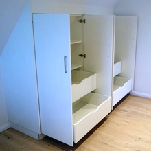 Dachschrägenschrank MDF weiß mit Vollauszügen